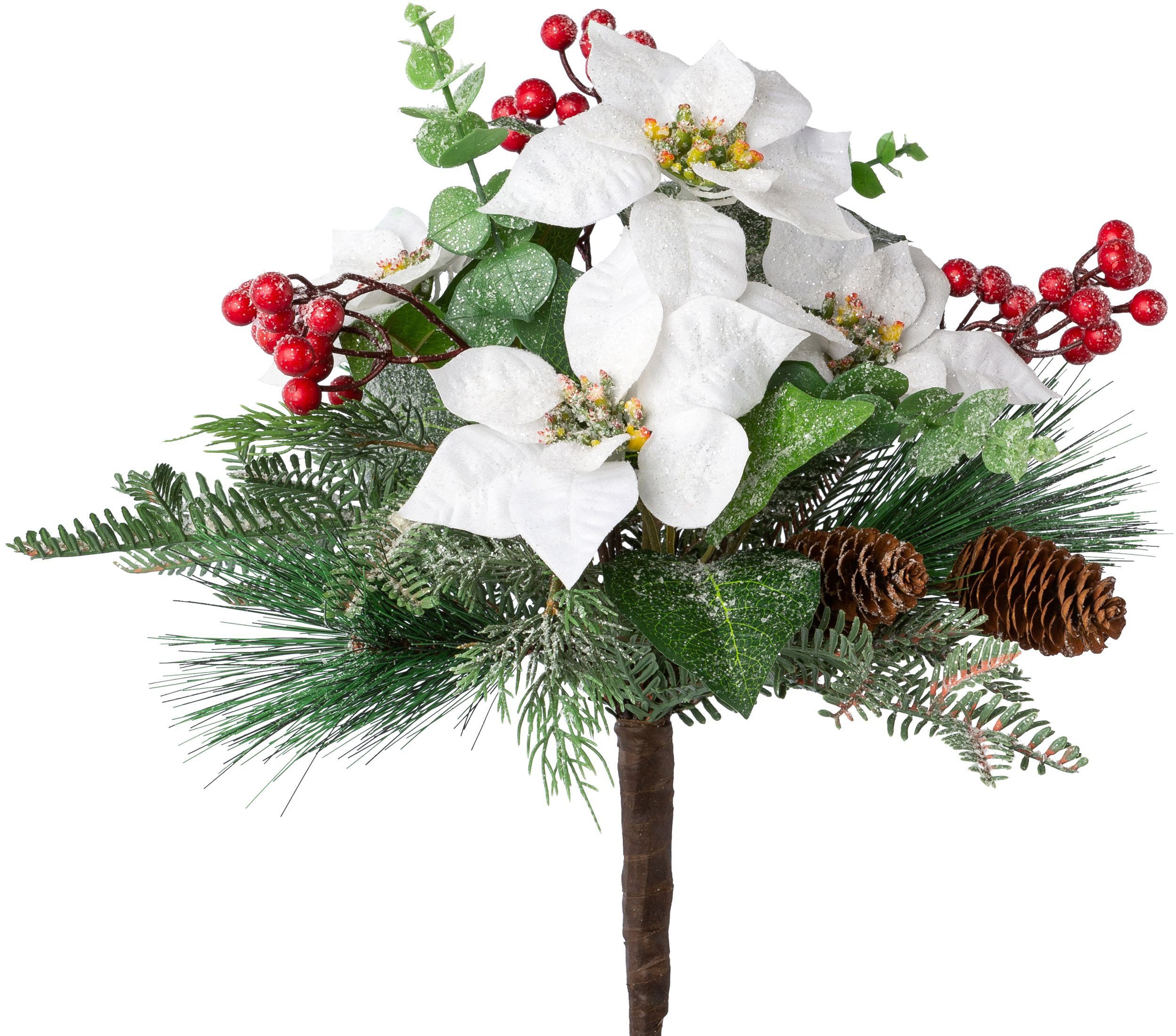 Winterliche Kunstpflanze Weihnachtsdeko Weihnachtsstern, Creativ green, Höhe  55 cm, Mixbund, mit Zapfen und Beeren