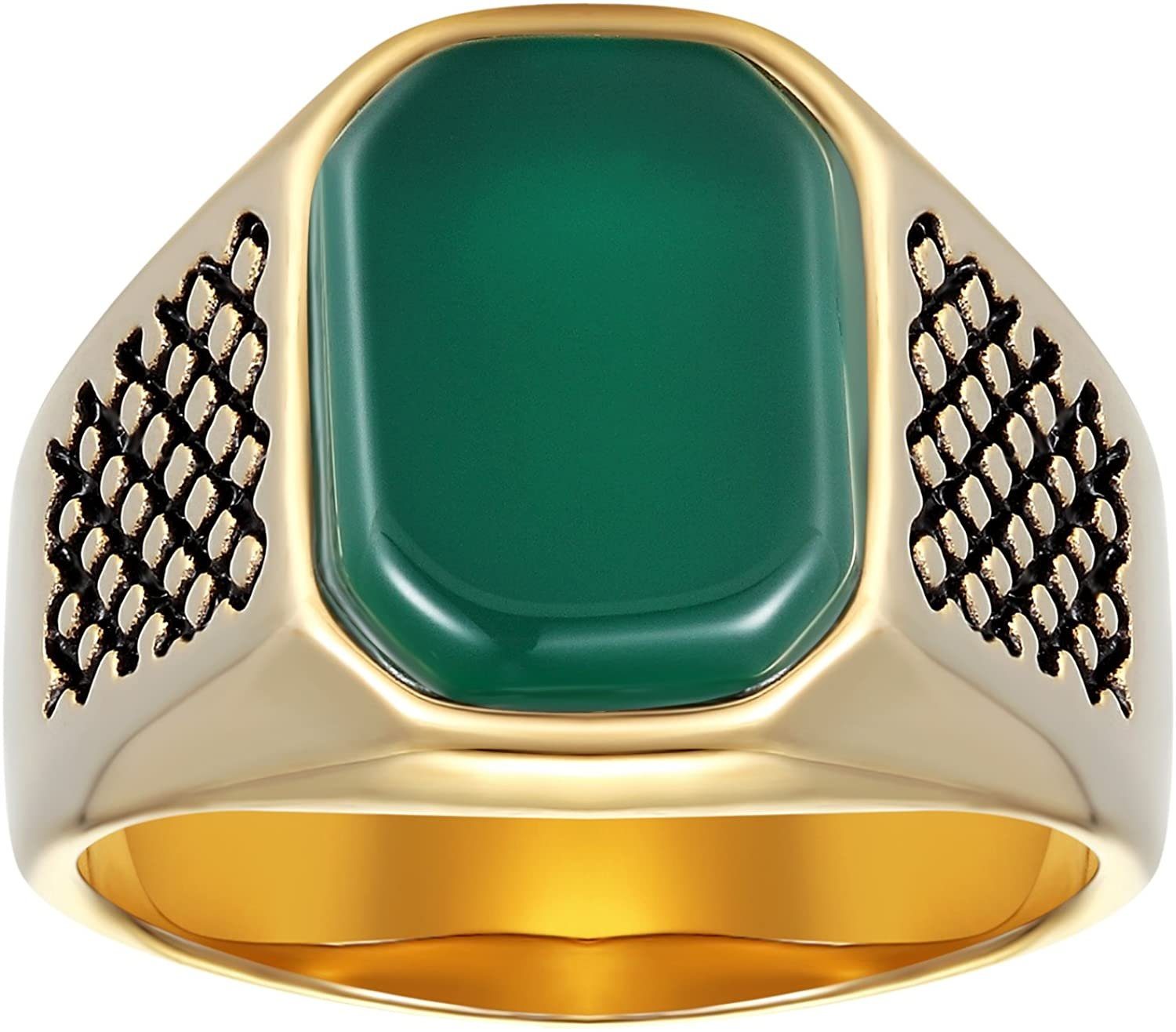 Karisma Fingerring Karisma Männer Edestahl 316L Gold Herrenring - Agate Achat Güner Stein - RHC114 - 62 (19.7)