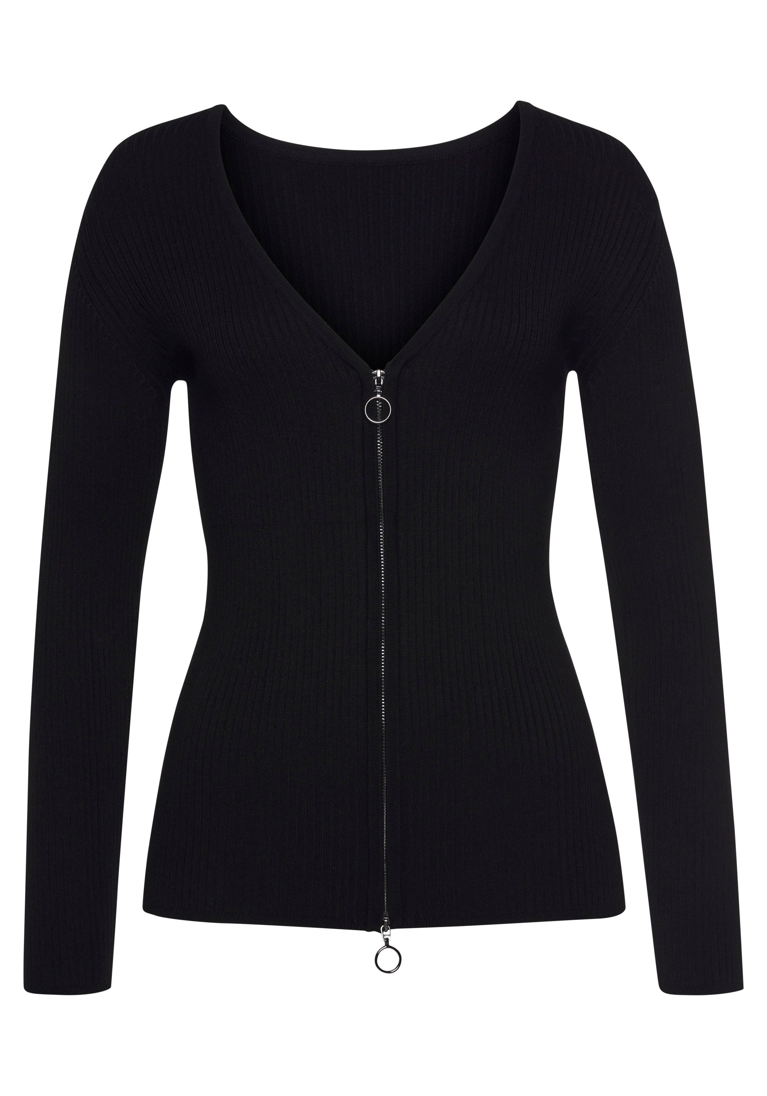 LASCANA Strickjacke, mit Reißverschluss, taillierte Kurzstrickjacke günstig online kaufen