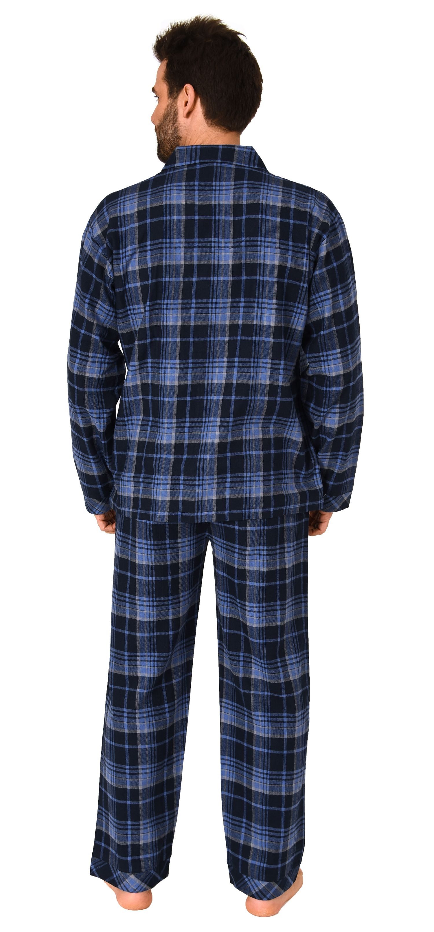 Normann Pyjama Durchgeknöpfter Herren Flanell Schlafanzug langarm, Pyjama kariert