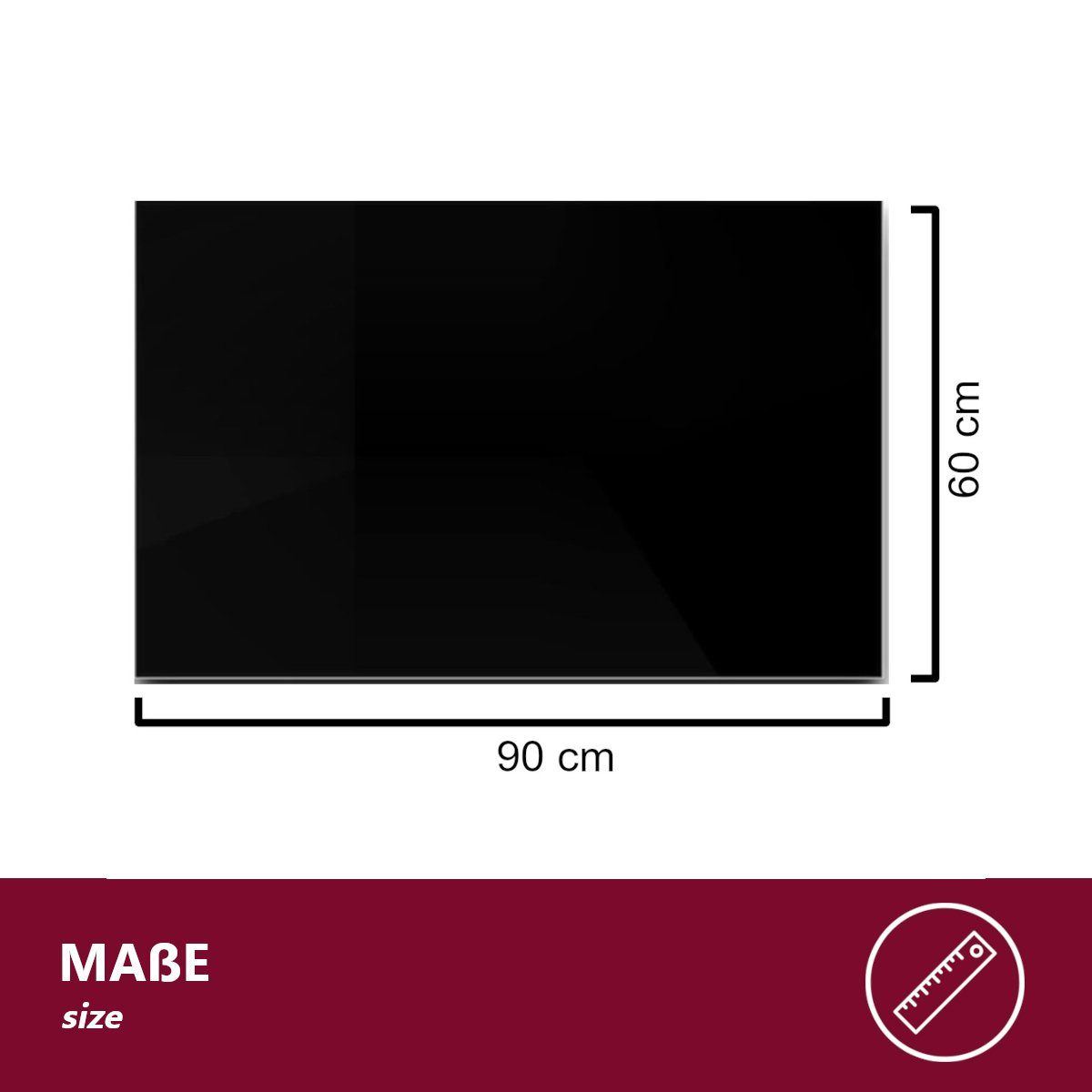 Glasplatte rechteckig - HOOZ 90x60x0,6 Facettenschliff cm Tischplatte mit schwarz,