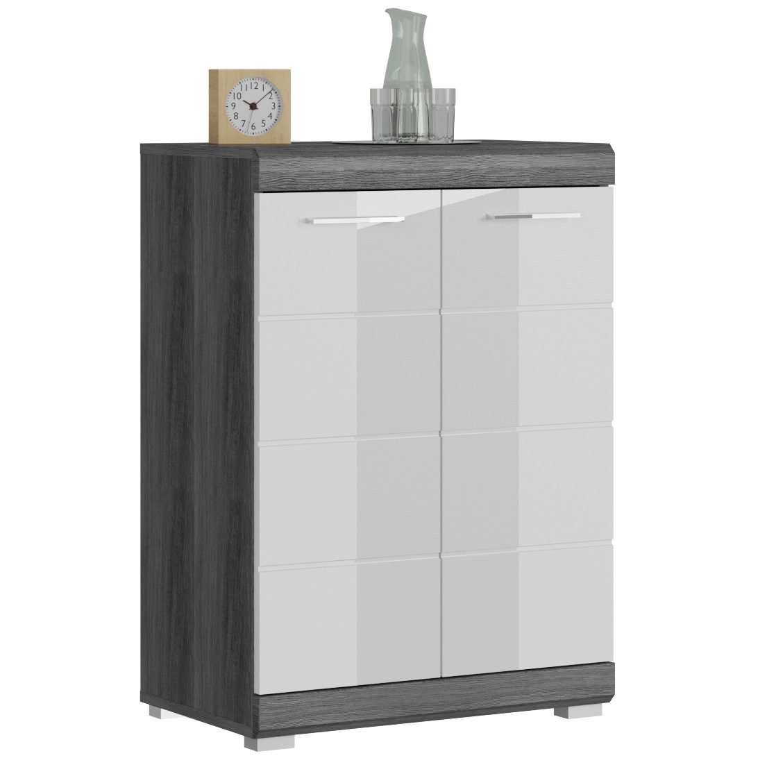Newroom Kommode Hunter, Kommode Weiß Hochglanz Rauchsilber Sideboard Highboard Modern Zeit...