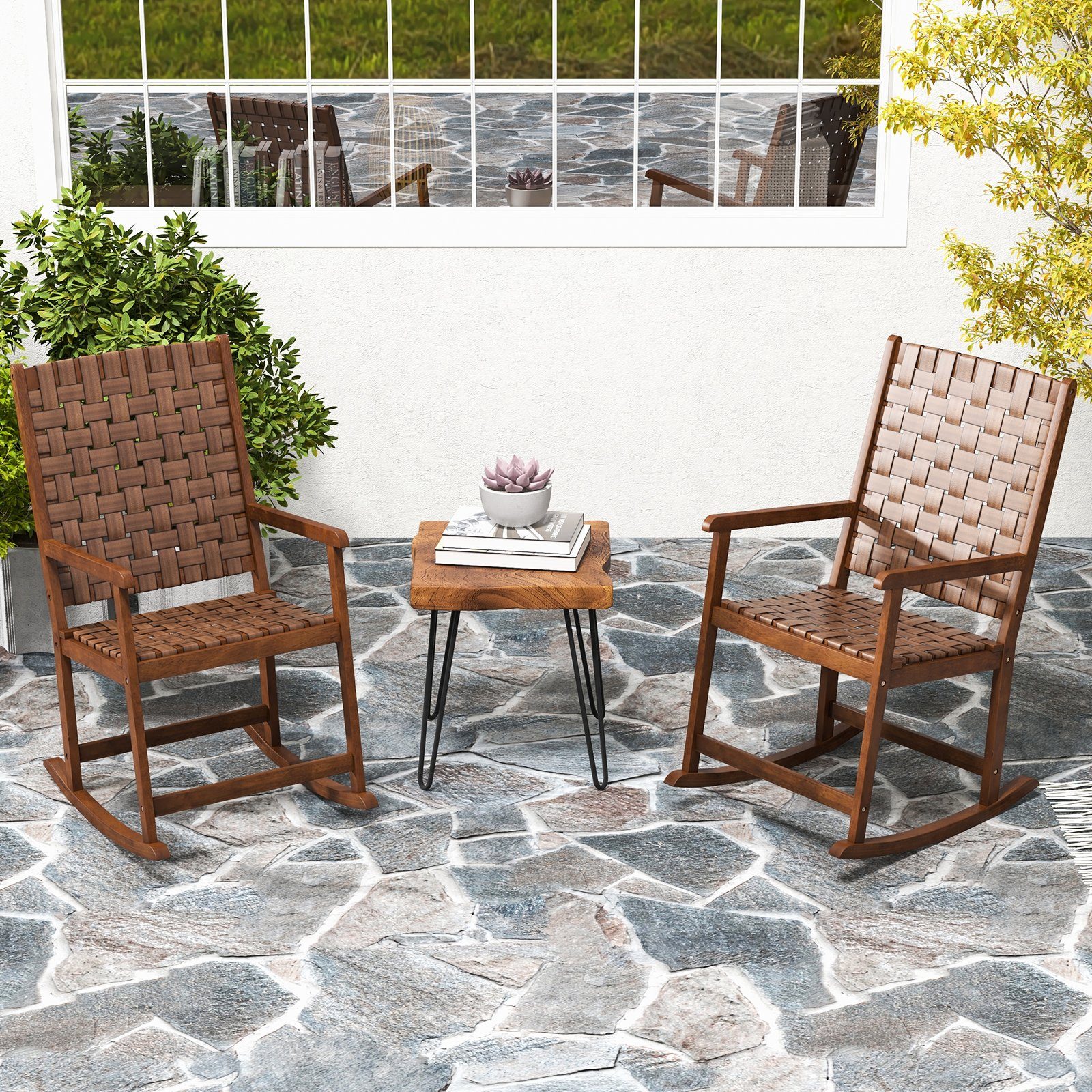 COSTWAY Schaukelstuhl, mit Armlehne, Wippfunktion Holz 100kg günstig online kaufen