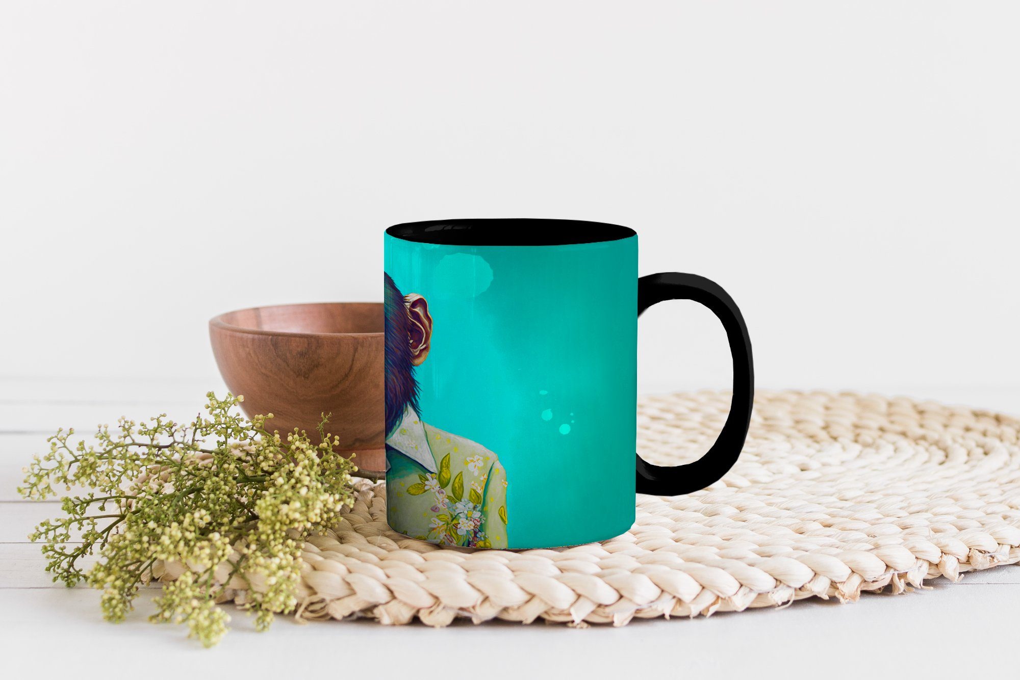 Zaubertasse, - - Kaffeetassen, Bluse Geschenk Blumen Teetasse, Porträt, Tasse Farbwechsel, Grün - Affe MuchoWow - Keramik,
