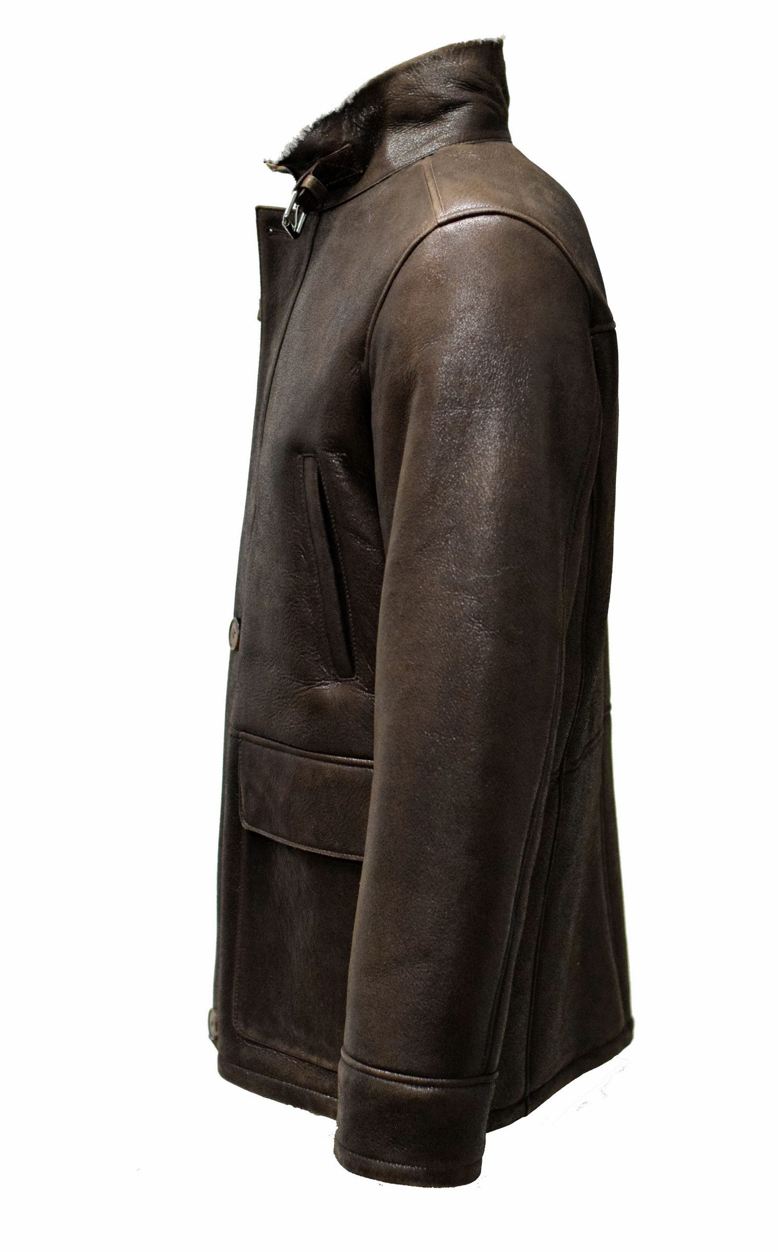 Zimmert Leather Lederjacke Gobin Long Jacke, Shearling, Lammfell, leichter glanz, Braun