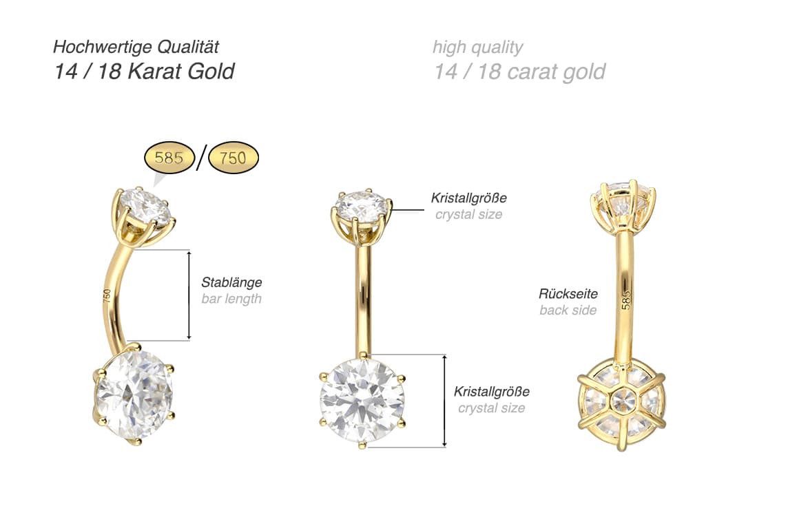 PIERCINGLINE Bauchnabelpiercing 14/18 Karat Gold Bananabell 2 MOISSANITE (Bananabells, 1-tlg)