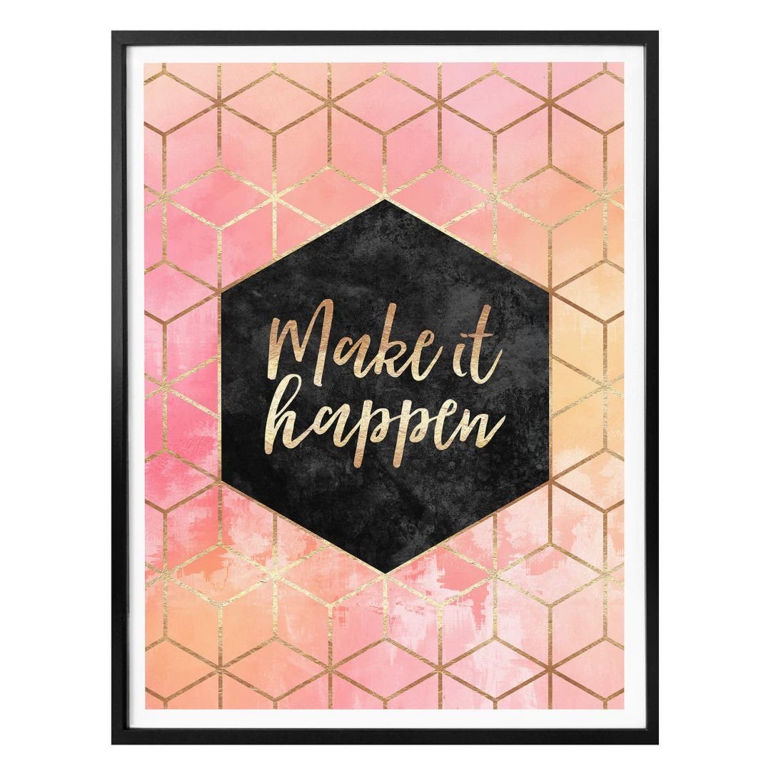 K&L Wall Art Poster Poster Fredriksson Art Déco Schriftzug Make it Happen Hexagon, Wohnzimmer Wandbild modern