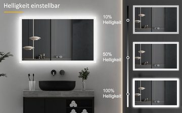 WDWRITTI Badspiegel Led Touch Uhr Spiegel groß mit beleuchtung 100x60 (Wandspiegel Wandschalter, Kaltweiß, Neutralweiß, Warmweiß, Helligkeit dimmbar), wasserdichte LED-Leiste, HD spiegel, IP44