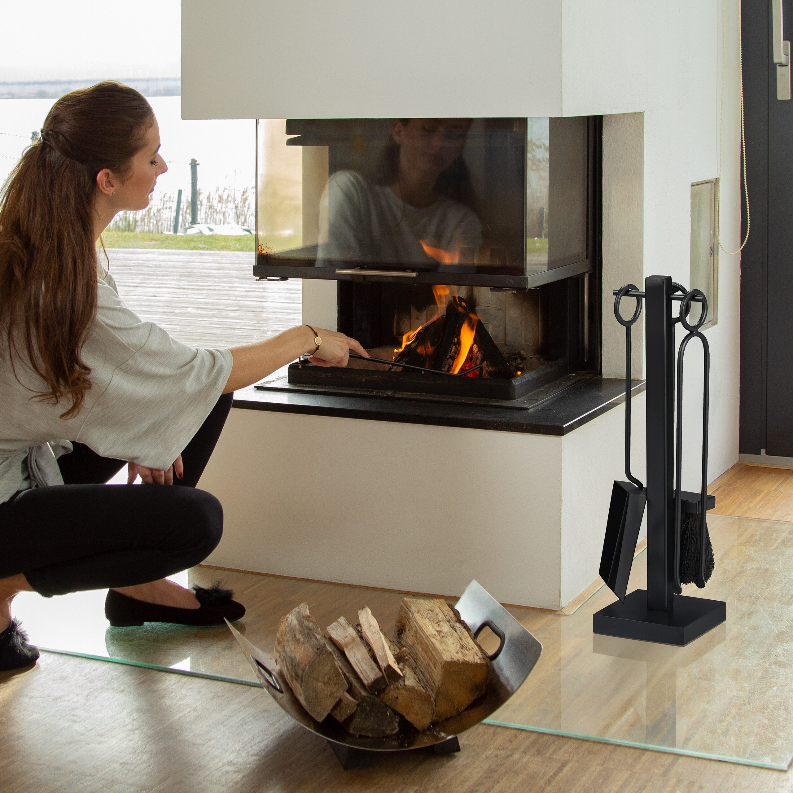 relaxdays Kamingarnitur 5-teiliges Kaminbesteck schwarz, (5-teiliges Set)