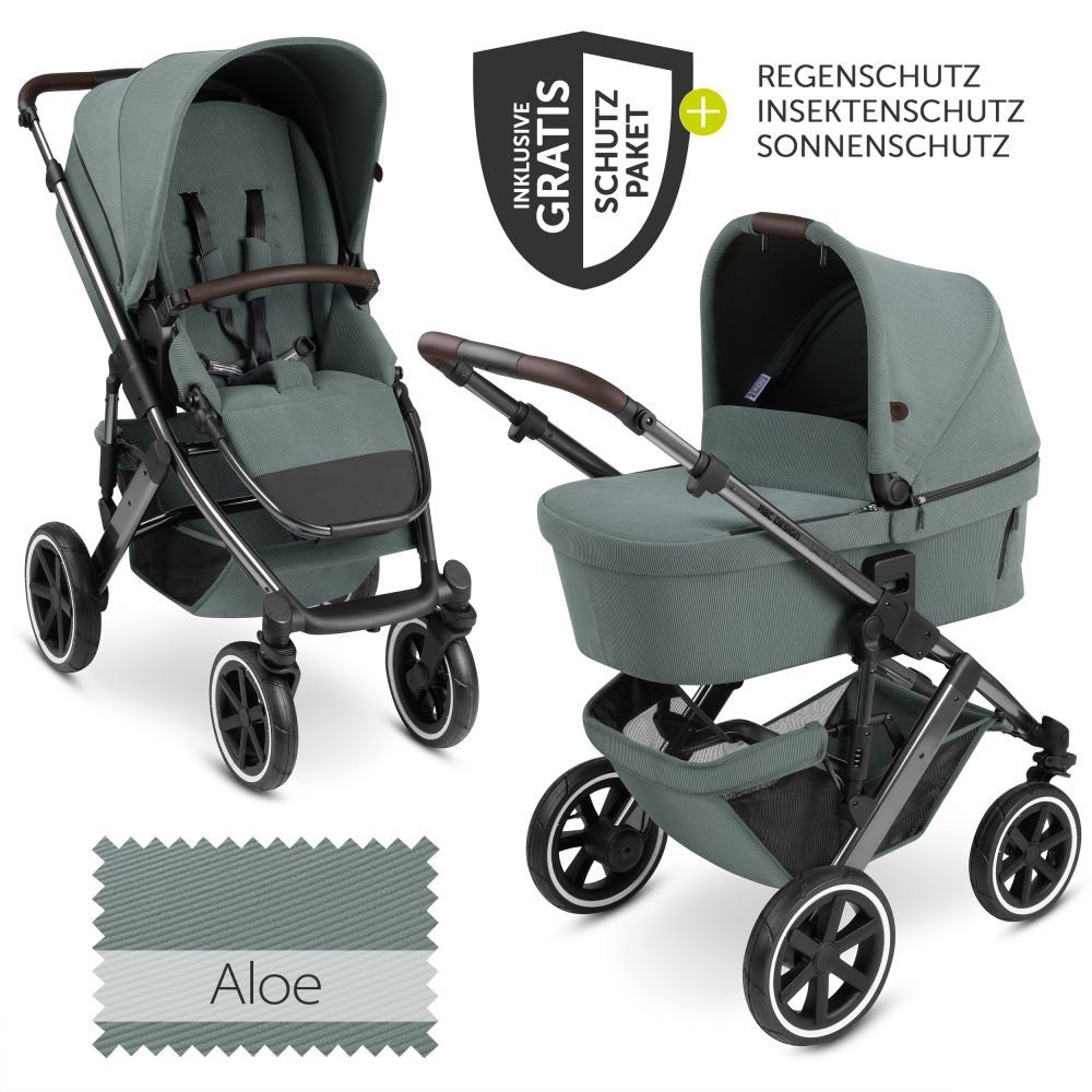 ABC Design Kombi-Kinderwagen Salsa 4 Air - Aloe, 2in1 Коляски Buggy Set mit Babywanne, Sportsitz, Regenschutz