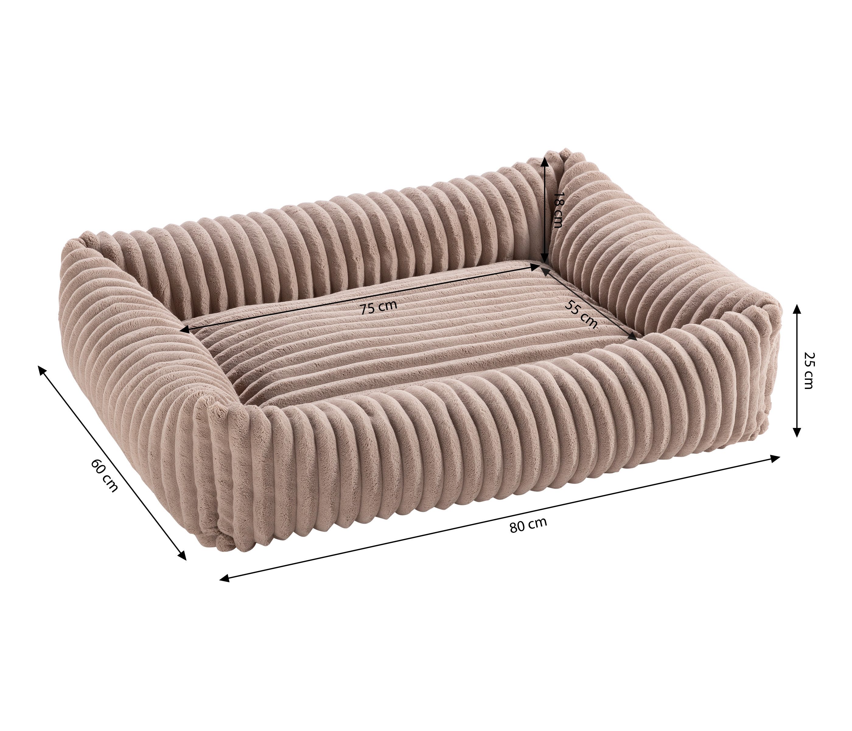 Dehner Tierbett Premium, Hundebett Kaya, rechteckig, 80 x 25 x 60 cm, beige, pflegeleichtes und waschbares Hundekissen, Tiergröße M