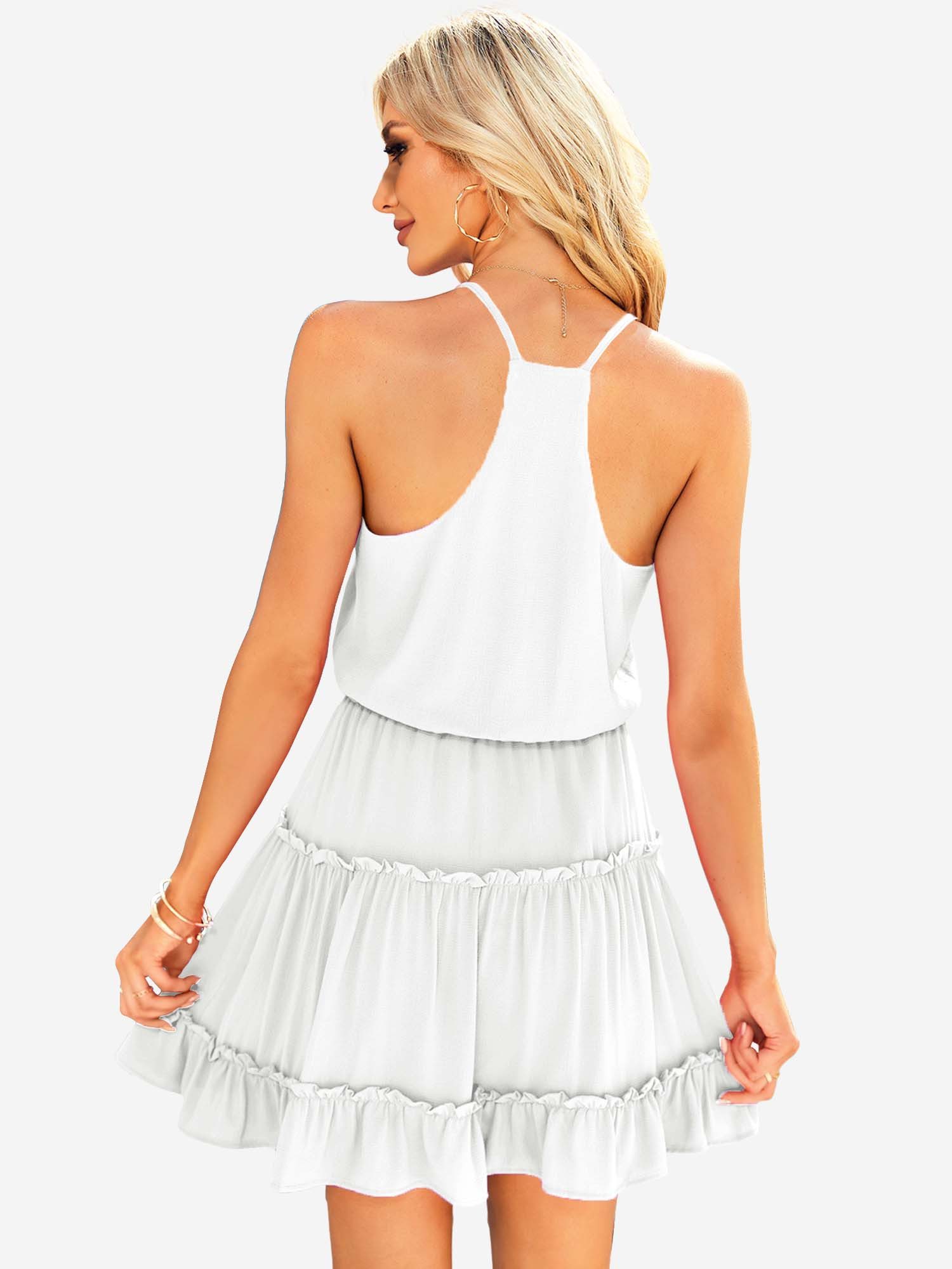 Imily Bela Minikleid Damen Sommer Minikleid Strand Urlaub Rüschen V-Ausschnitt High Waist (Packung, 1-tlg., 1per-Pack) Spaghettiträger und Racerback