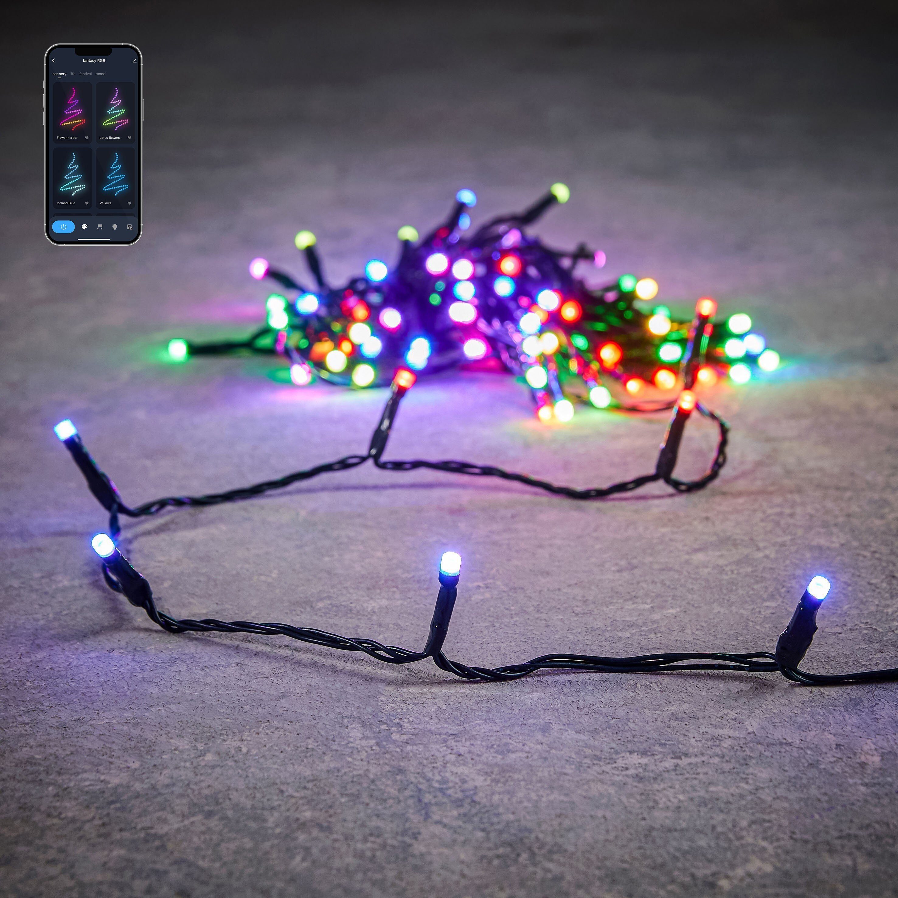 Luca Lighting Christbaumschmuck Luca Lighting Smart Lighting Kete d.gruen 200led RGB IP44 und Timer ad