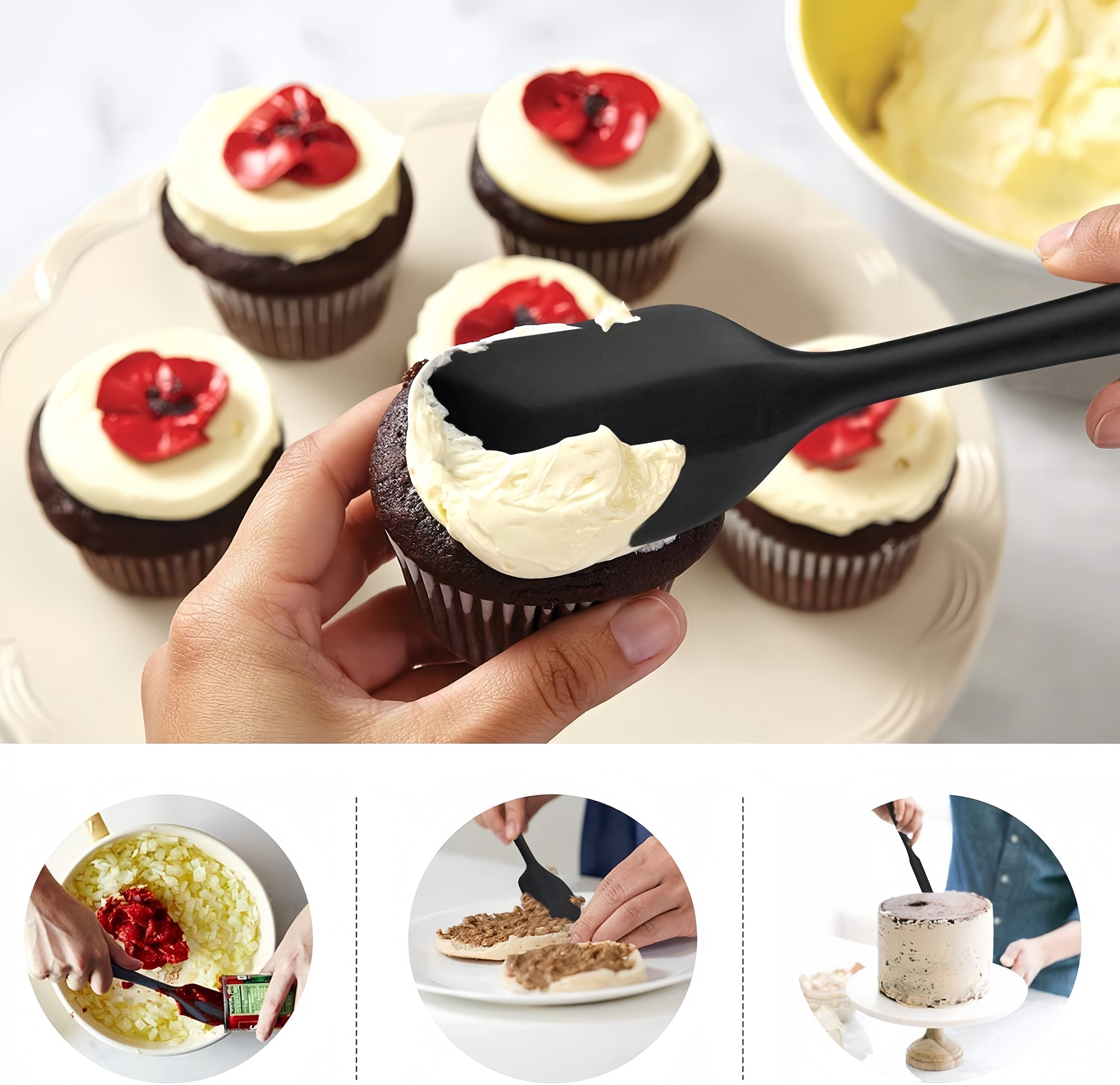 FOUORTUNATE-BEE Teigschaber 6er Set Silikonspatel für Küche, Backen und Kochen, Vielseitige Teigschaber zum Rühren, Backen und Zubereiten – Bild 4 von 5