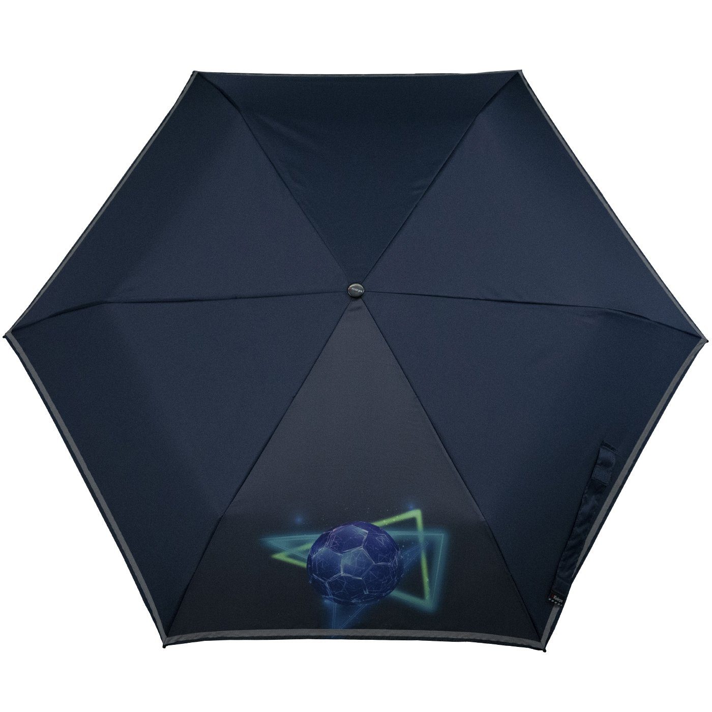 Taschenregenschirm Goal reflective dem 4Kids auf mit Knirps® Sicherheit Reflexborte, Kinderschirm Schulweg, blue Fussball,