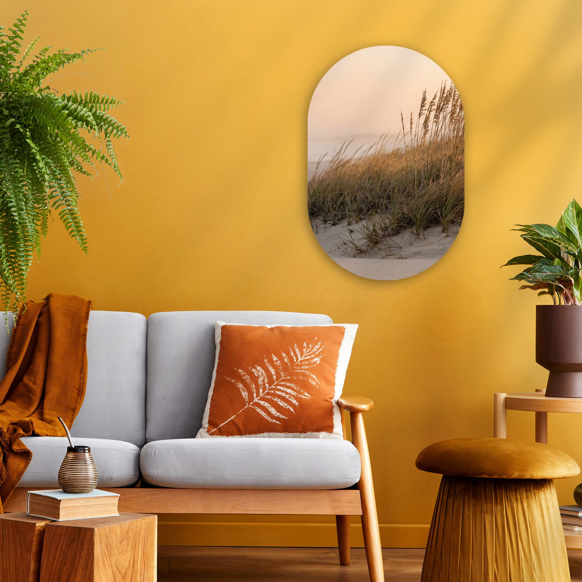 MuchoWow Gemälde Dünenlandschaft - Sonnenuntergang - Strand, Fotodruck (1 St), Wandbild Oval, Wohnzimmer oder Schlafzimmer Wanddekoration, 40x60 cm
