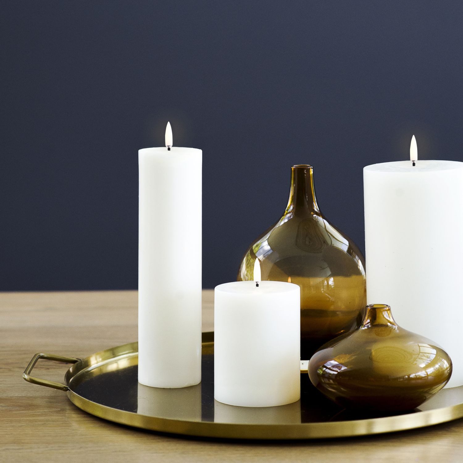 UYUNI Lighting LED-Kerze Echtwachs-Stumpenkerze Breit Nordic White Smooth 1 günstig online kaufen