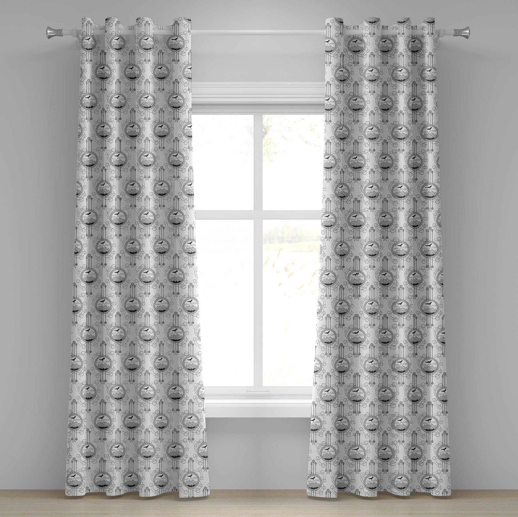 Gardine Dekorative 2-Panel-Fenstervorhänge für Schlafzimmer Wohnzimmer, Abakuhaus, Tätowieren Berge Bäume Eagles | Fertiggardinen