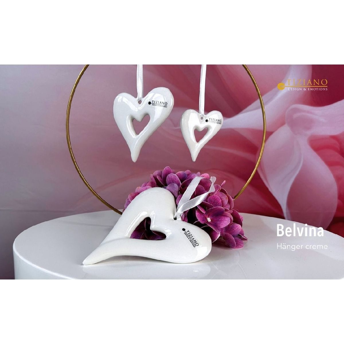 TIZIANO - DESIGN & EMOTIONS Dekohänger Herz Belvina creme – Hängedeko Herz offen – Keramik