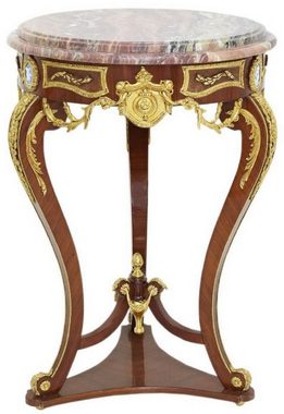 Casa Padrino Beistelltisch Barock Beistelltisch Braun / Gold / Rot Ø 55 x H. 78 cm - Runder Massivholz Tisch im Barockstil - Barock Möbel