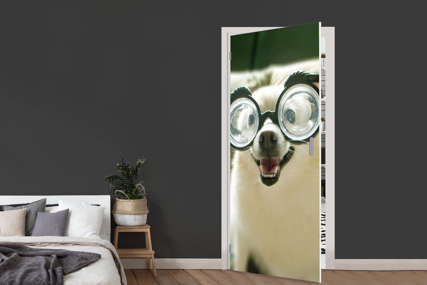 Schutzbrille, Matt, St), MuchoWow 75x205 - Tier Fototapete Hund Türaufkleber, bedruckt, (1 - für cm Tür, Türtapete