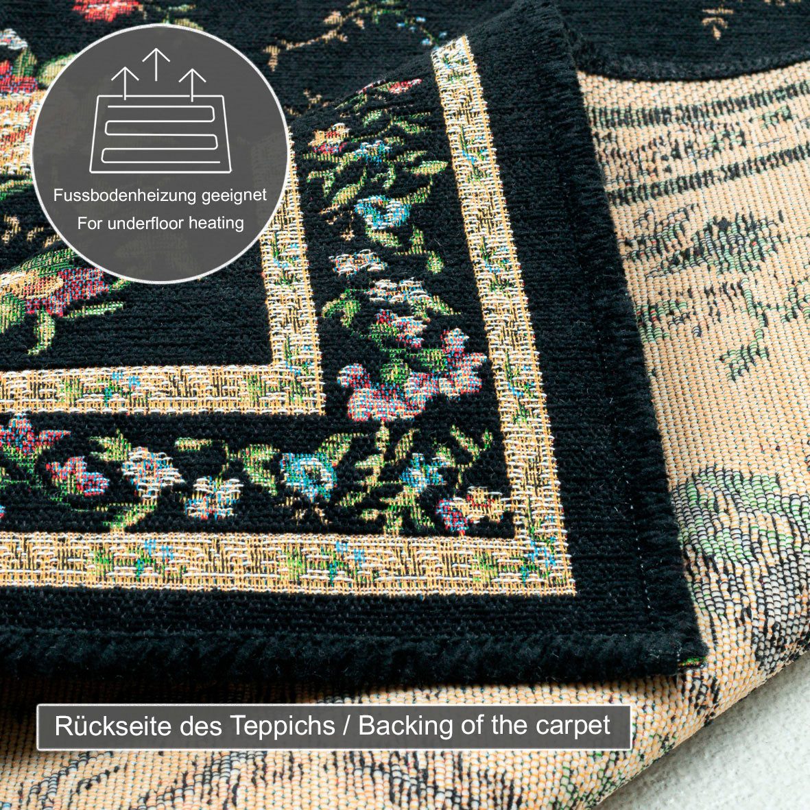 THEKO Bettumrandung Flomi Sagrini, Höhe 3 mm, (3-tlg), Teppich-Set, Flachgewebe, Pastell-Farben, Blumen Design, mit Bordüre – Bild 3 von 5
