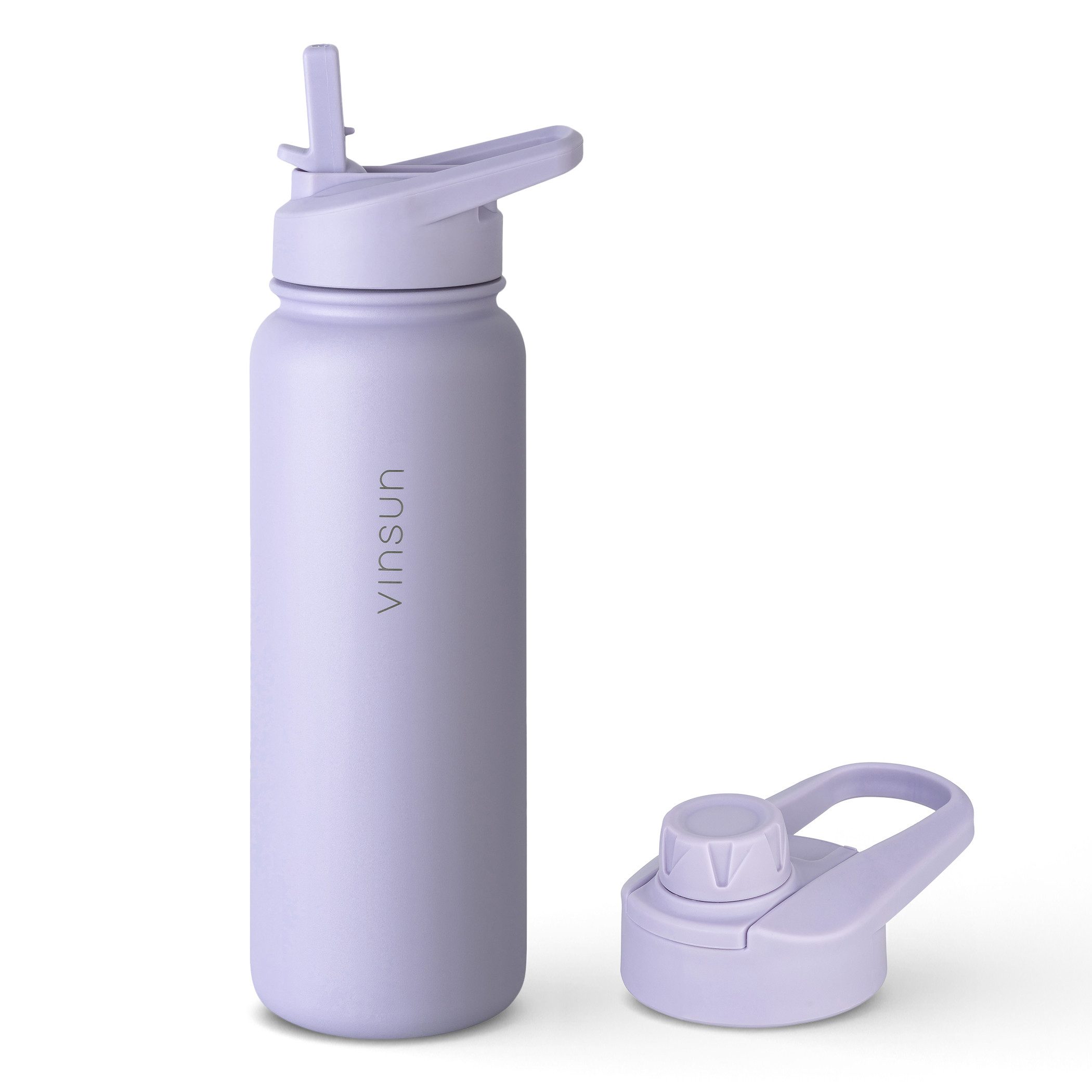 Vinsun Isolierflasche Edelstahl Trinkflasche 750ml Strohhalm - 2 Deckel Thermoflasche, BPA frei, doppelwandig, auslaufsicher, bruchsicher, geruchsneutral