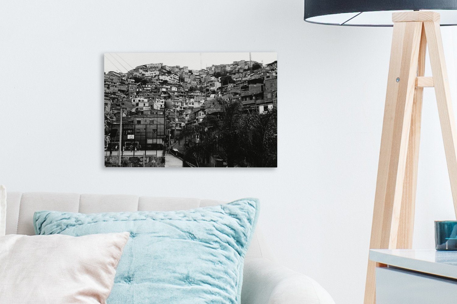 cm Wandbild Medellín Schwarz-Weiß-Fotografie OneMillionCanvasses® St), 30x20 der Aufhängefertig, (1 im Stadt Leinwandbilder, südamerikanischen, Leinwandbild Wanddeko,