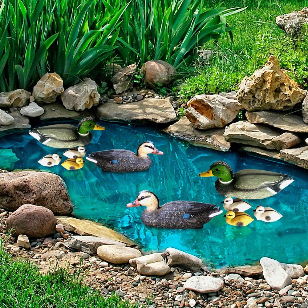 Dekofigur, Teichenten für Gartenteich Entenfamilie Schwimmente