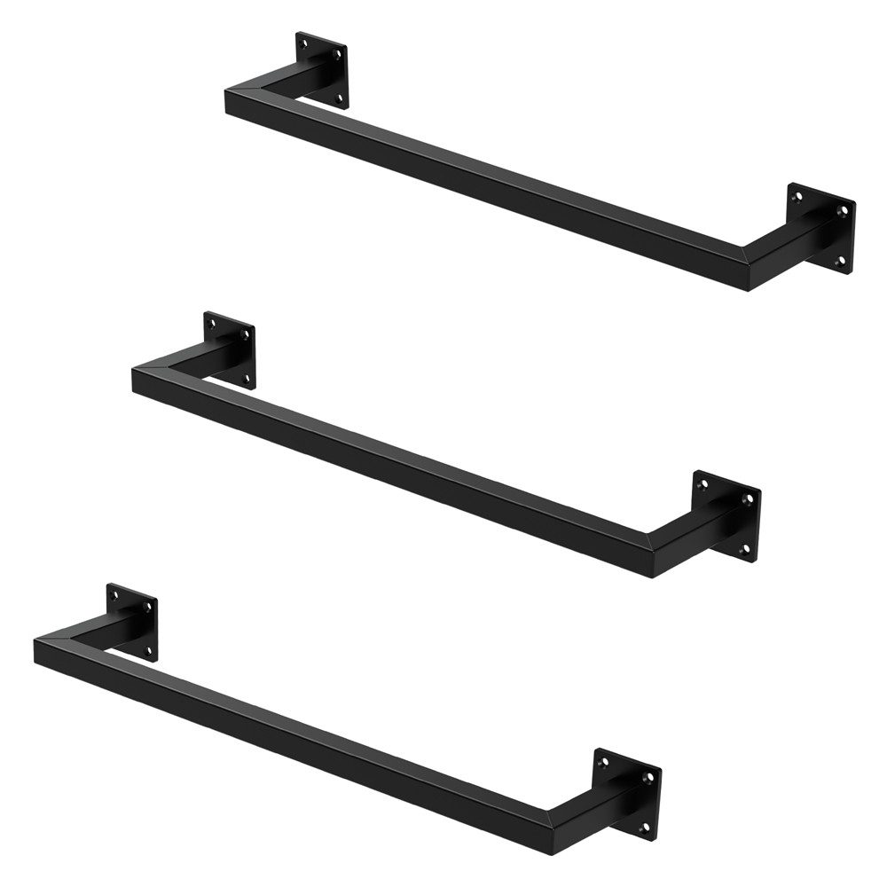 ML-DESIGN Kleiderstange Wandgarderobe Rechteck für die Wand aus Stahl inkl. Montagematerial (3 St), Garderobenstange 60x12cm Schwarz U-Form Kleiderständer Kleidergestell