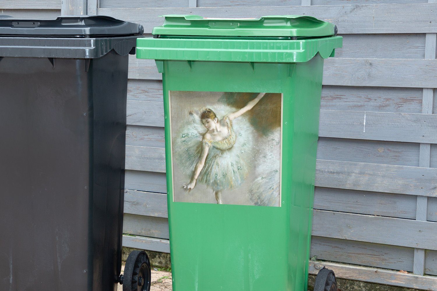 (1 Gemälde Container, Wandsticker Degas von Edgar - Mülleimer-aufkleber, Abfalbehälter Mülltonne, in St), Grün Sticker, MuchoWow Tänzerin