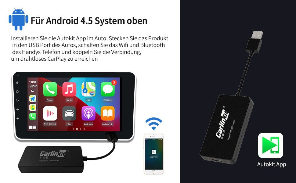 GABITECH Drahtloses CarPlay Dongle für Aftermarket Android Autoradio Autoradio | Autoradios