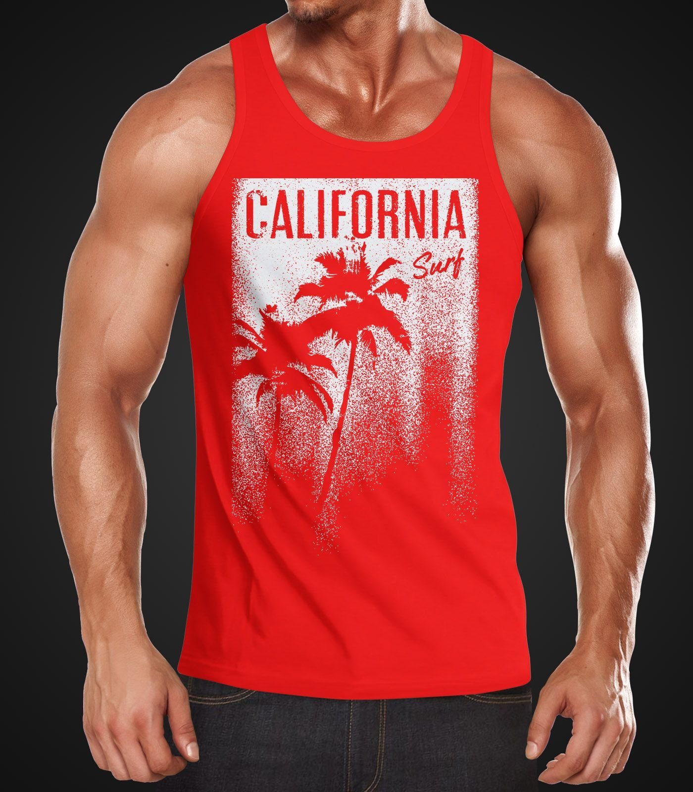 Palmen Tank-Top Surf rot Cooles Print Neverless® Neverless mit California Herren Tanktop