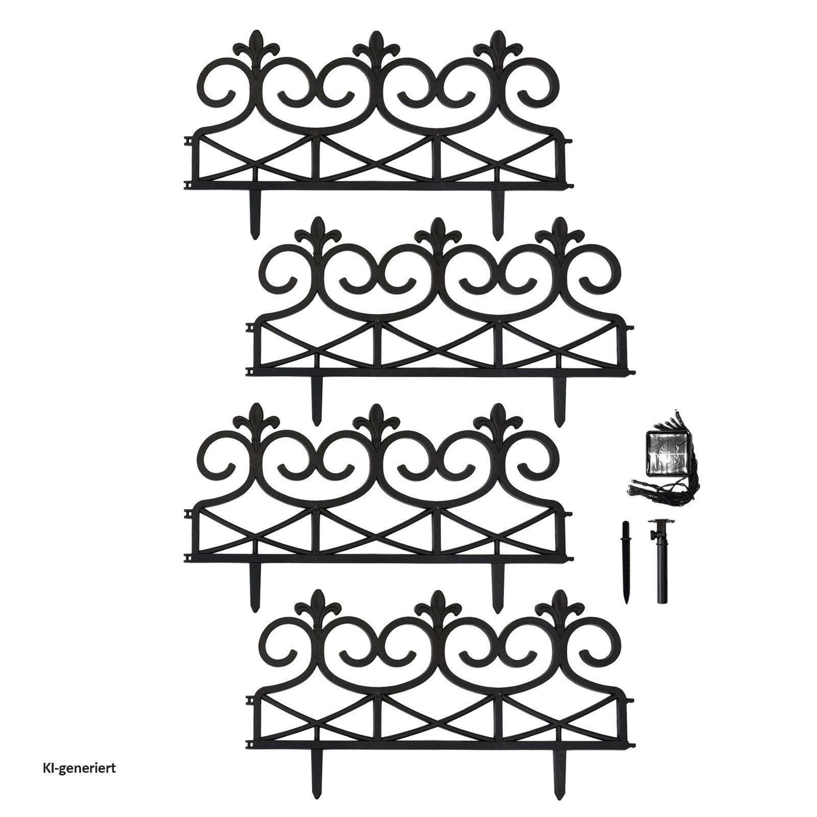 HTI-Living Beetumrandung Rasenkante 480 cm mit Solarlichterkette, LxH: 60x32.5 cm, Set, 8 Zaunelemente inkl. Solarlichterkette, Beeteinfassung Beetumrandung Zierzaun