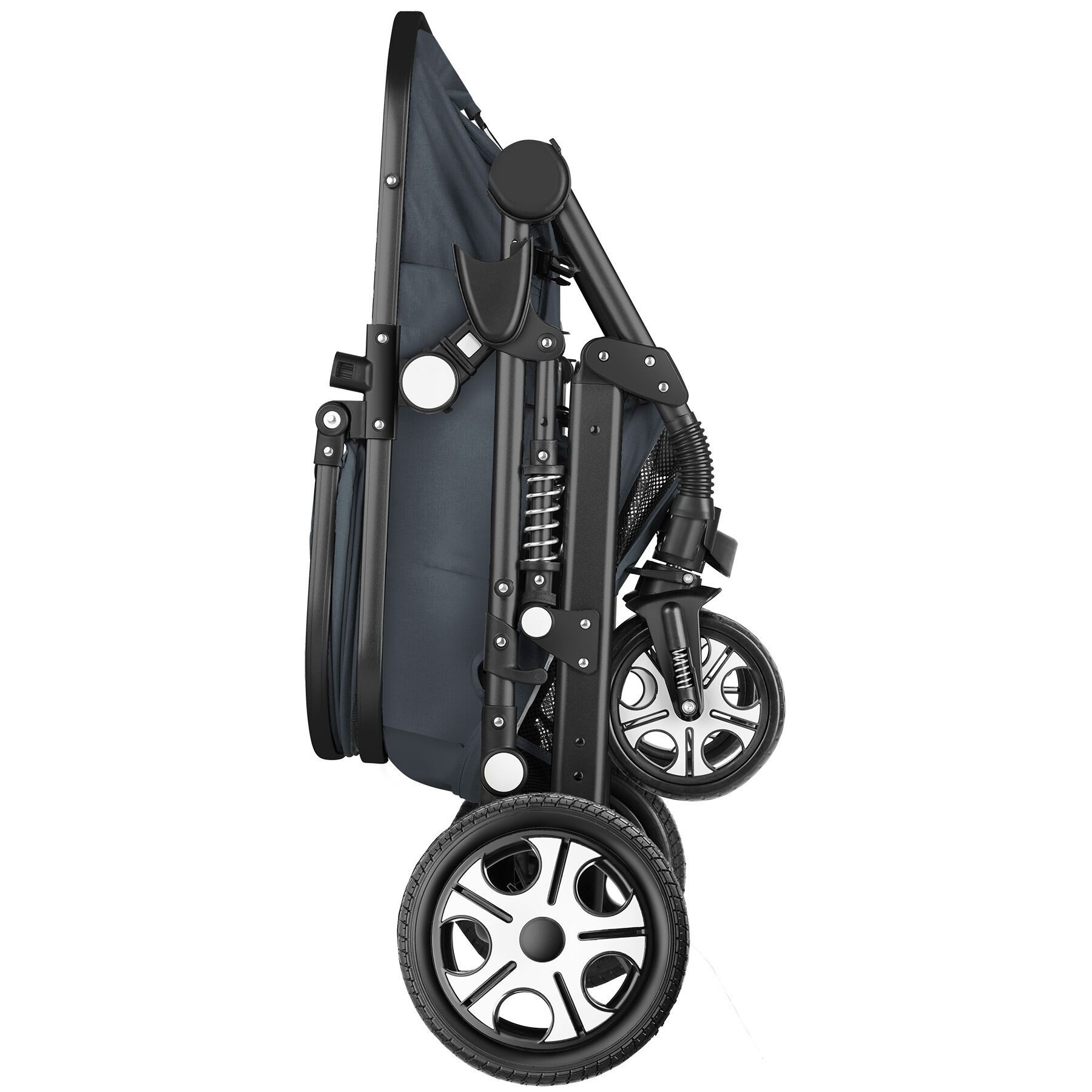 tectake Kombi-Kinderwagen 2-in-1 Kinderwagen, 0–36 Monate, bis 15 kg, klappbar, 5-Punkt-Gurt, (Babywagen Mats), Alurahmen, Bremse, Schutzbügel, Verdeck, Fußsack, Korb, Regenhaube
