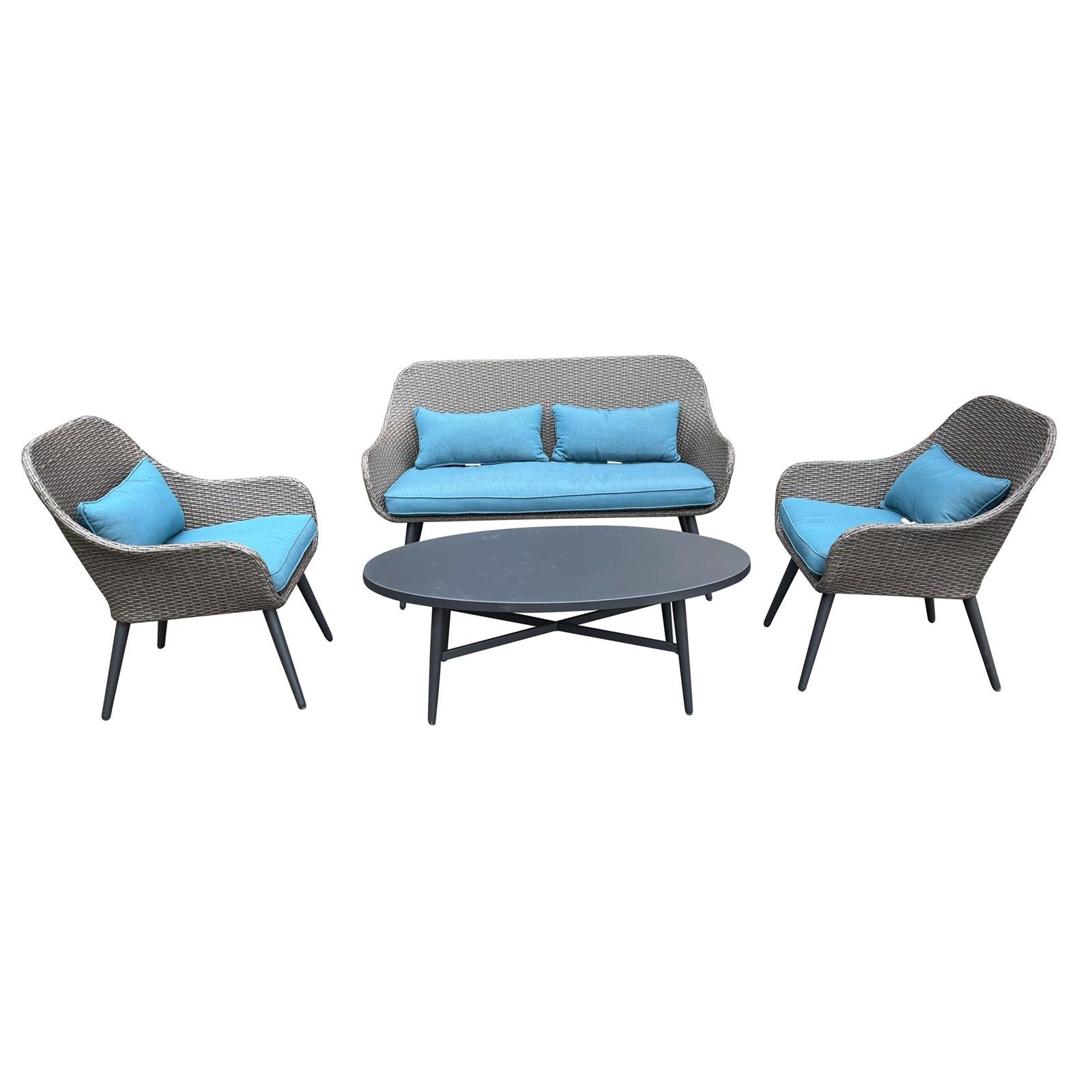 HTI-Living Gartenlounge-Set Terrassenmöbel Lesina, (Set, 4-tlg), Zweisitzer 2 Sessel mit Tisch Polyrattan Blau