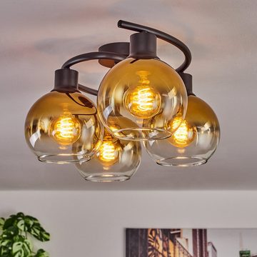 hofstein Deckenleuchte Deckenlampe aus Metall/Glas in Schwarz/Goldfarben/Klar, ohne Leuchtmittel, Leuchte im Retro-Design aus Glas, 4 x E27, ohne Leuchtmittel