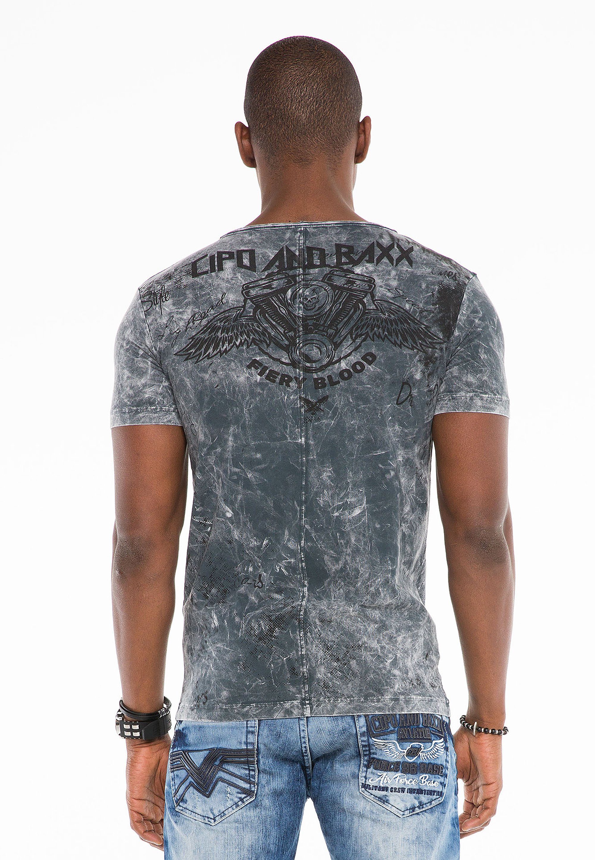 & Style Cipo Henley im grau-mehrfarbig T-Shirt Baxx