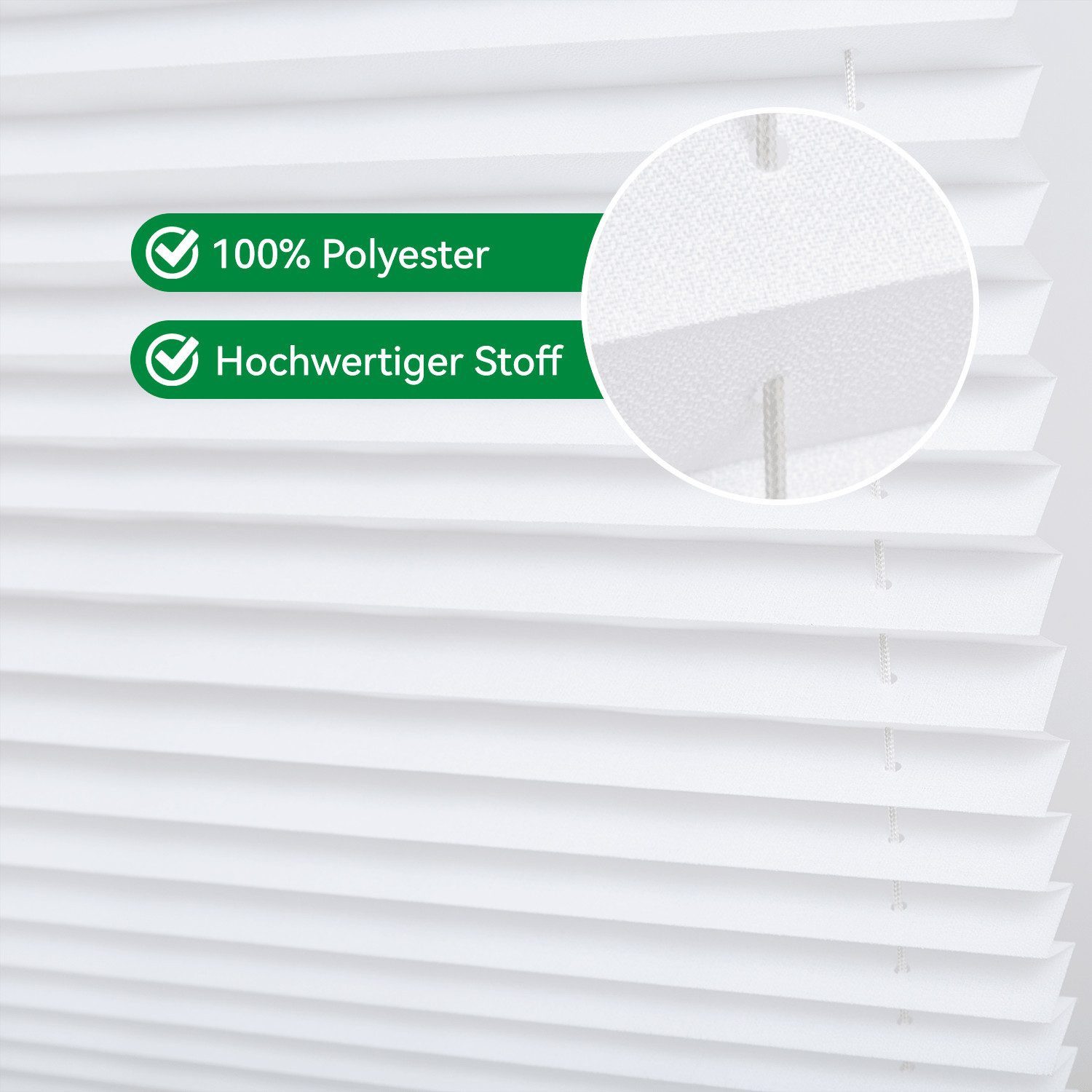 OUBO Plissee Faltrollo Ohne Bohren, Lichtschutz, Klemmträger,Easyfix, Lichtschutz, verspannt, Klemmfix, Jalousie für Fenster & Tür
