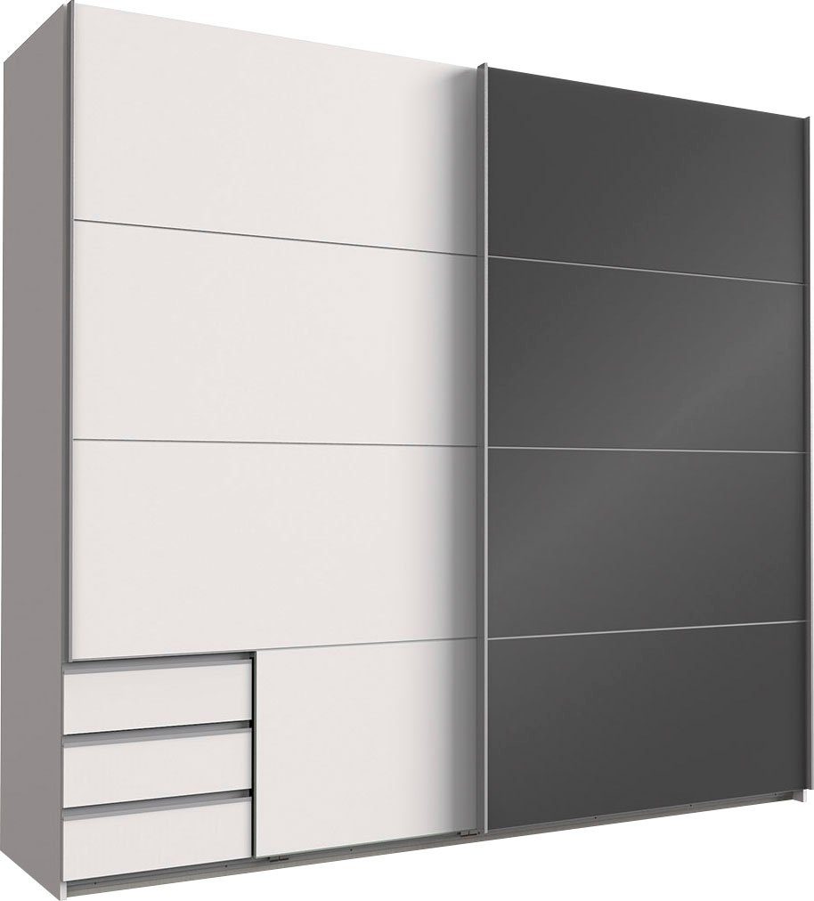 Wimex Schwebetürenschrank Valencia mit Grey Schubkästen und Glaselementen Weiß/Glas