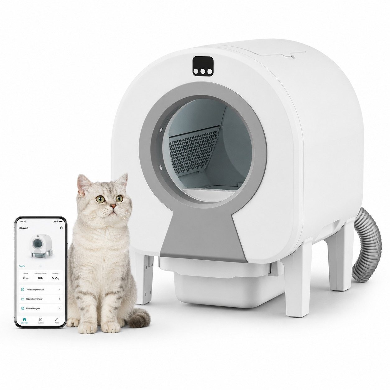 Tekoo Katzentoilette Selbstreinigende Katzentoilette mit App und Geruchsabsaugung, App, Sensoren, 72 l, 10-l-Abfallbehälter, Geruchsabsaugung