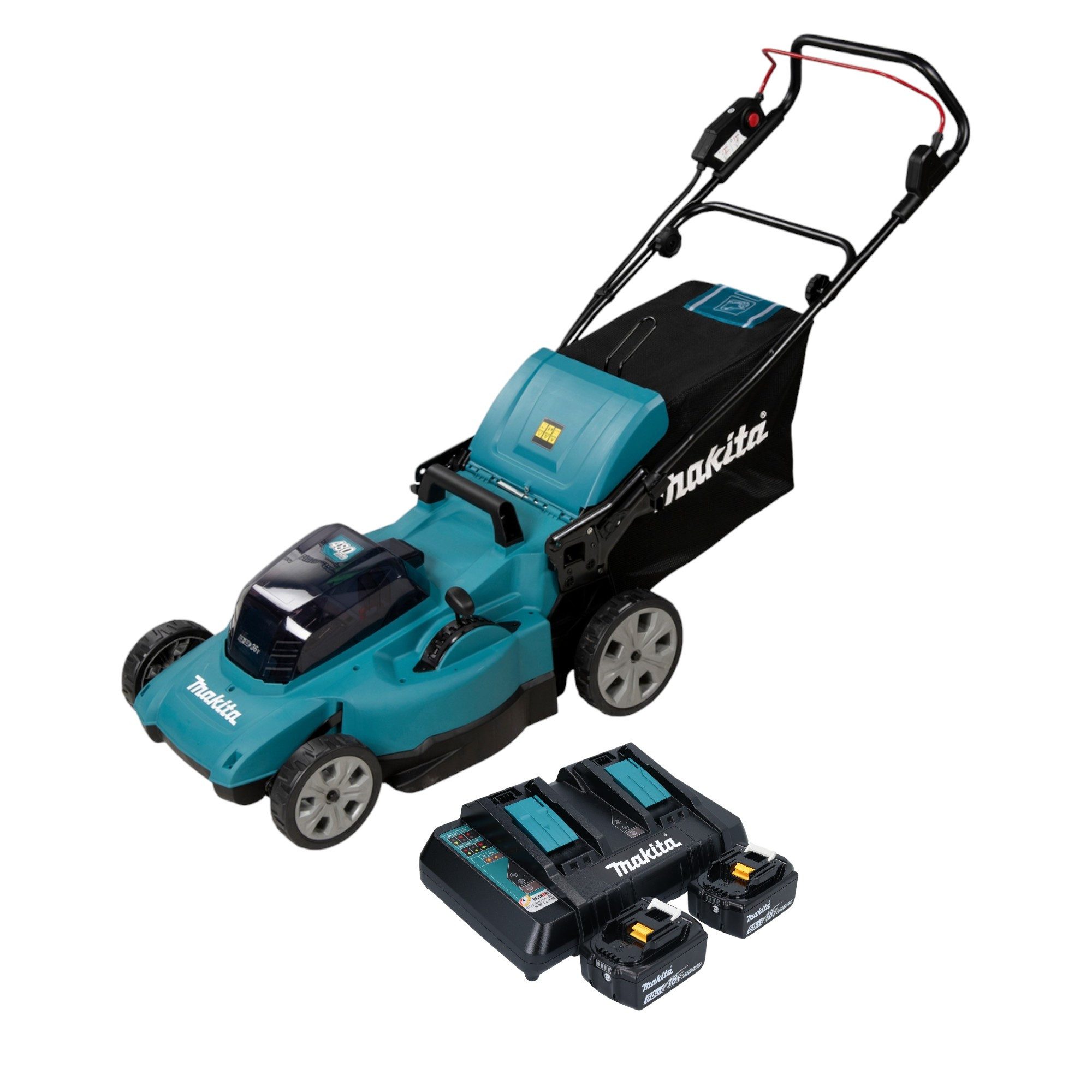 Makita Akkurasenmäher DLM 480 PT2 Akku Rasenmäher 36 V (2x 18 V) 48 cm 62 l