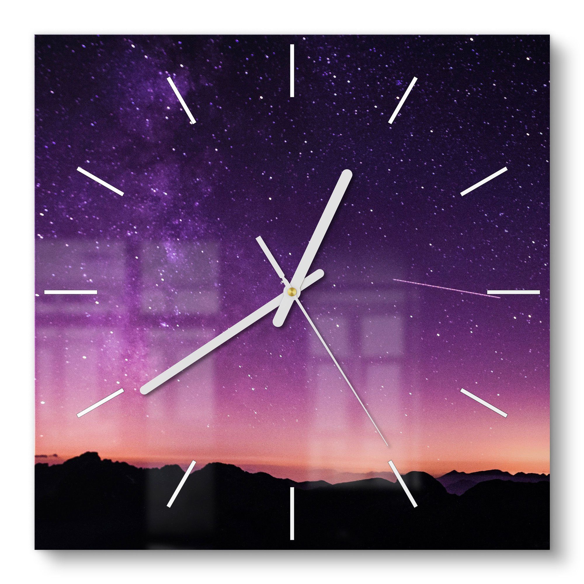 DEQORI Wanduhr 'Purpurroter Nachthimmel' (Glas Glasuhr modern Wand Uhr Design Küchenuhr)