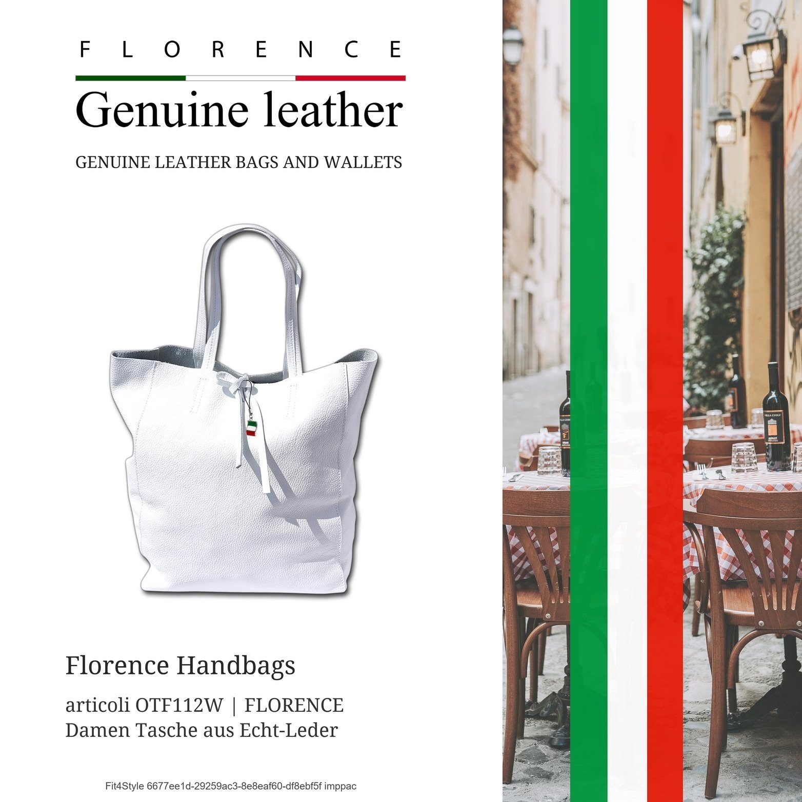 FLORENCE Shopper Florence Echtleder Schultertasche weiß (Schultertasche, Shopper), Damen Tasche Echtleder, Rindsleder weiß, Made-In Italy