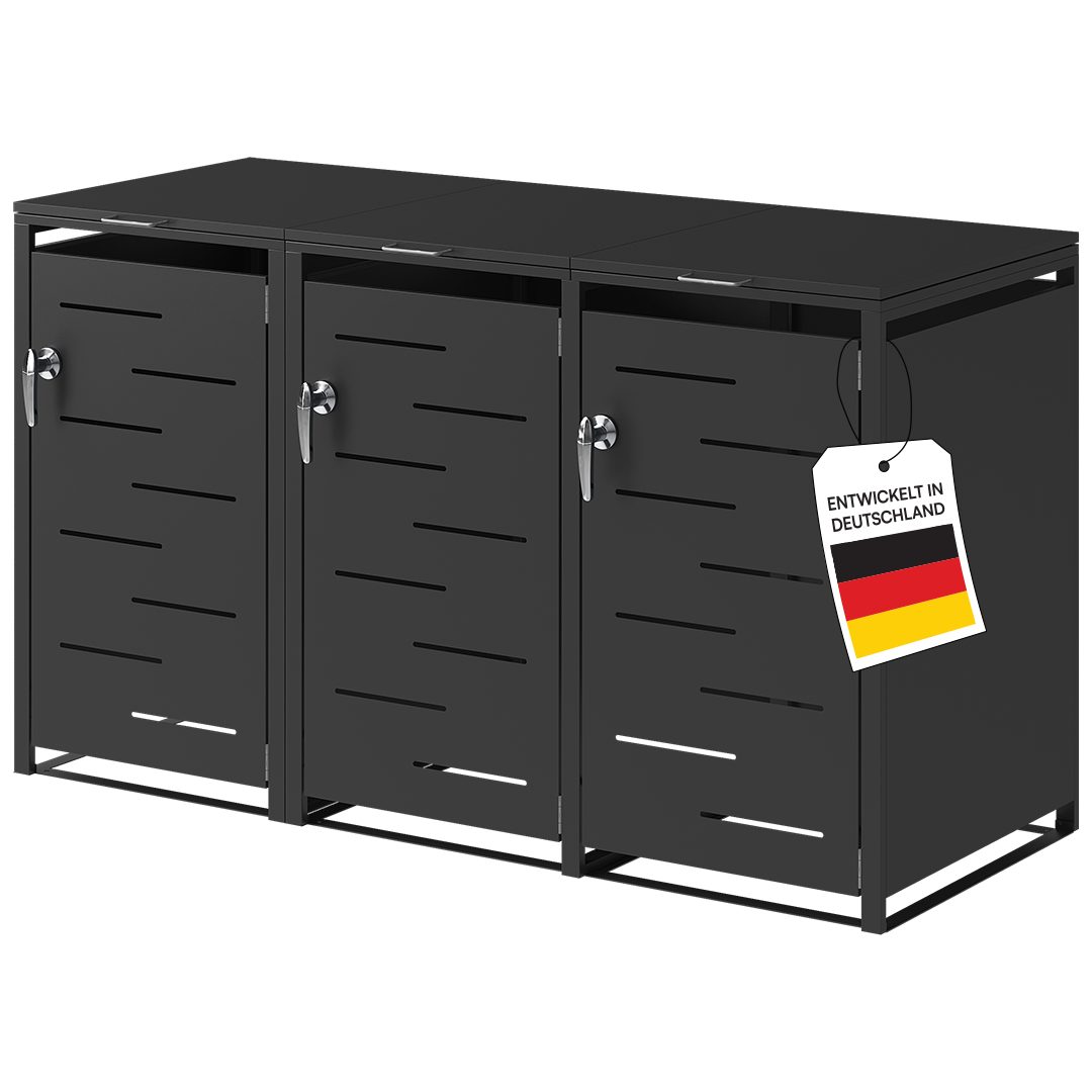 STEELSØN Mülltonnenbox Diorus 240L, abschließbar (Graphitschwarz, verfügbar mit 1, 2, 3, 4, oder 5 Türen), aus verzinktem Stahl