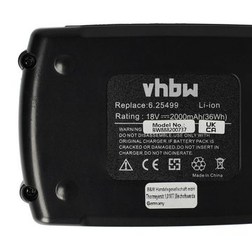 vhbw kompatibel mit Metabo BS 18, BF 18 LTX 90, BHA 18 LT, BS 18 LT, ASE 18 Akku Li-Ion 2000 mAh (18 V)