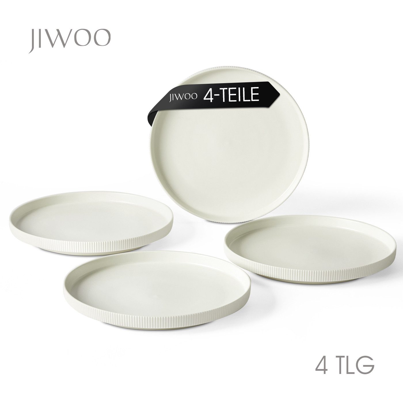 JIWOO Teller 4er Ø21,3cm, Speiseteller Steakteller Dessertteller Brotteller Plate, (4 St), Keramik Hochwertiges Tellerset Weiß Mikrowellen spülmaschinenfest