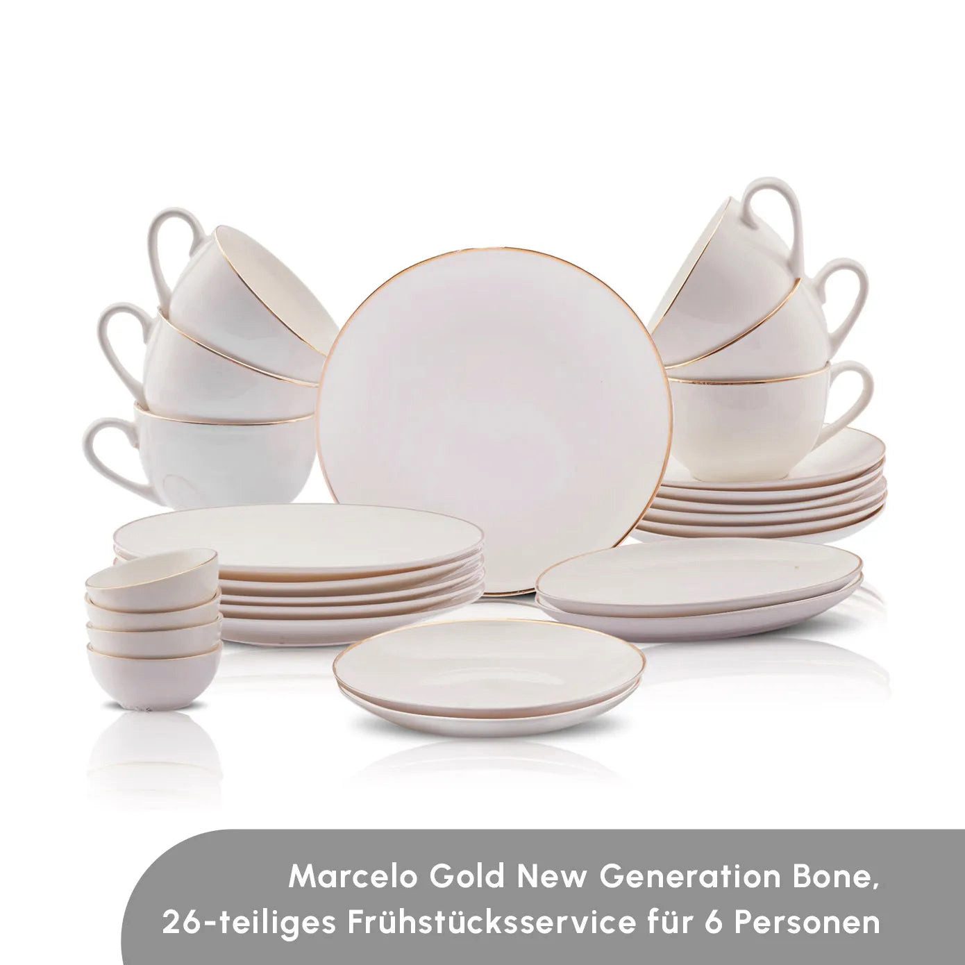 Karaca Geschirr-Set Karaca Elegance Bone Marcelo 26-Teiliges 6-Personen Frühstücksset Gold (26-tlg), 6 Personen, KNOCHENPORZELLAN