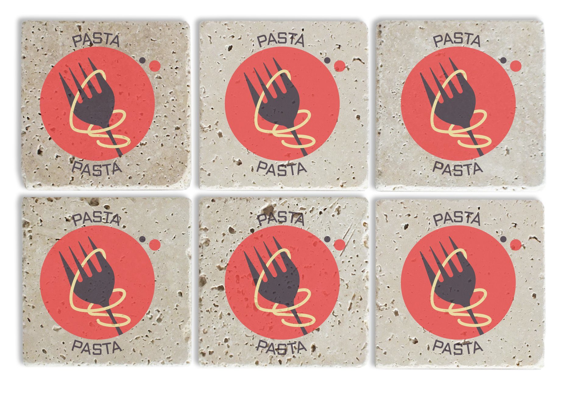 Getränkeuntersetzer rot 10x10x1cm Pasta queence Set, Naturstein 6-tlg., Edition,