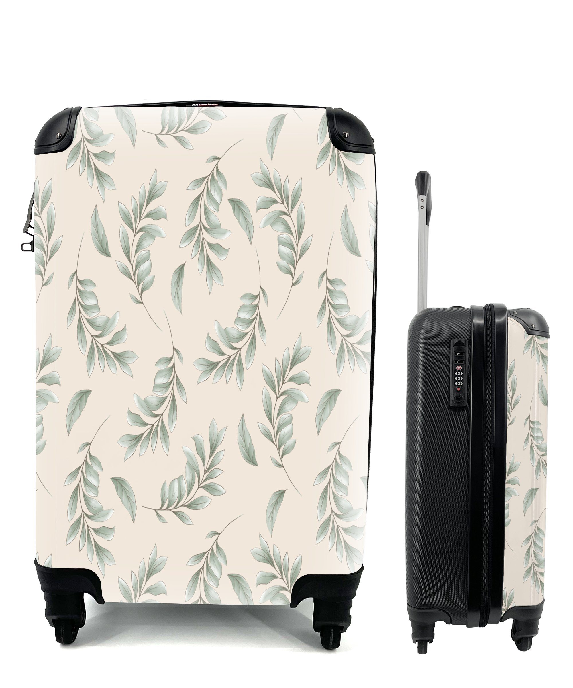 mit Reisekoffer Handgepäckkoffer für Rosa, MuchoWow Handgepäck 4 Reisetasche - - Vintage Ferien, rollen, Trolley, Blätter Rollen,